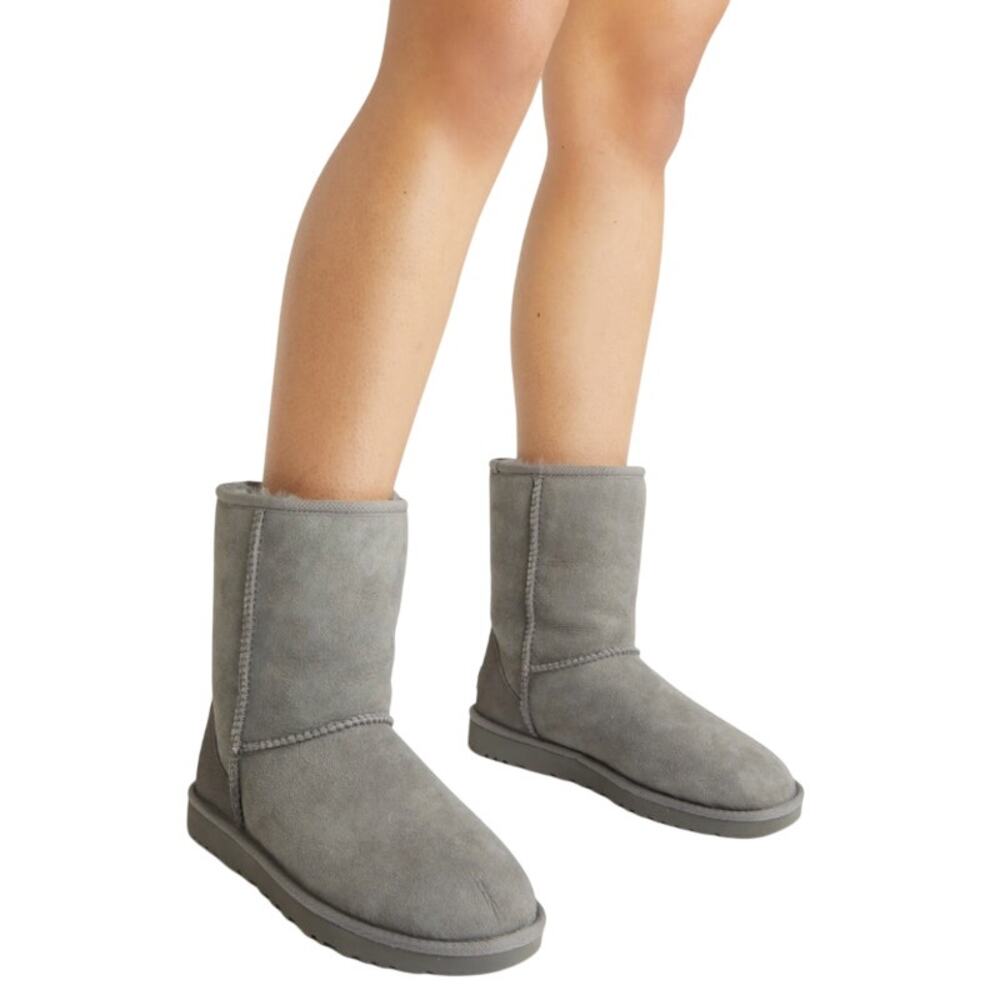 UGG Classic II Genuine Shearling Lined Short Boot in Grey Suede Women's 6